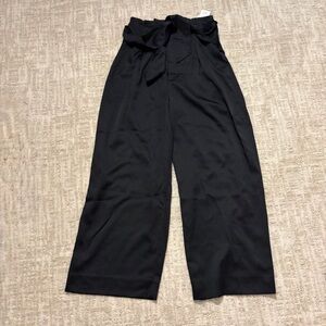 Abercrombie Black High-Waist Wide-Leg Cropped Pants with Waist Tie BNWT